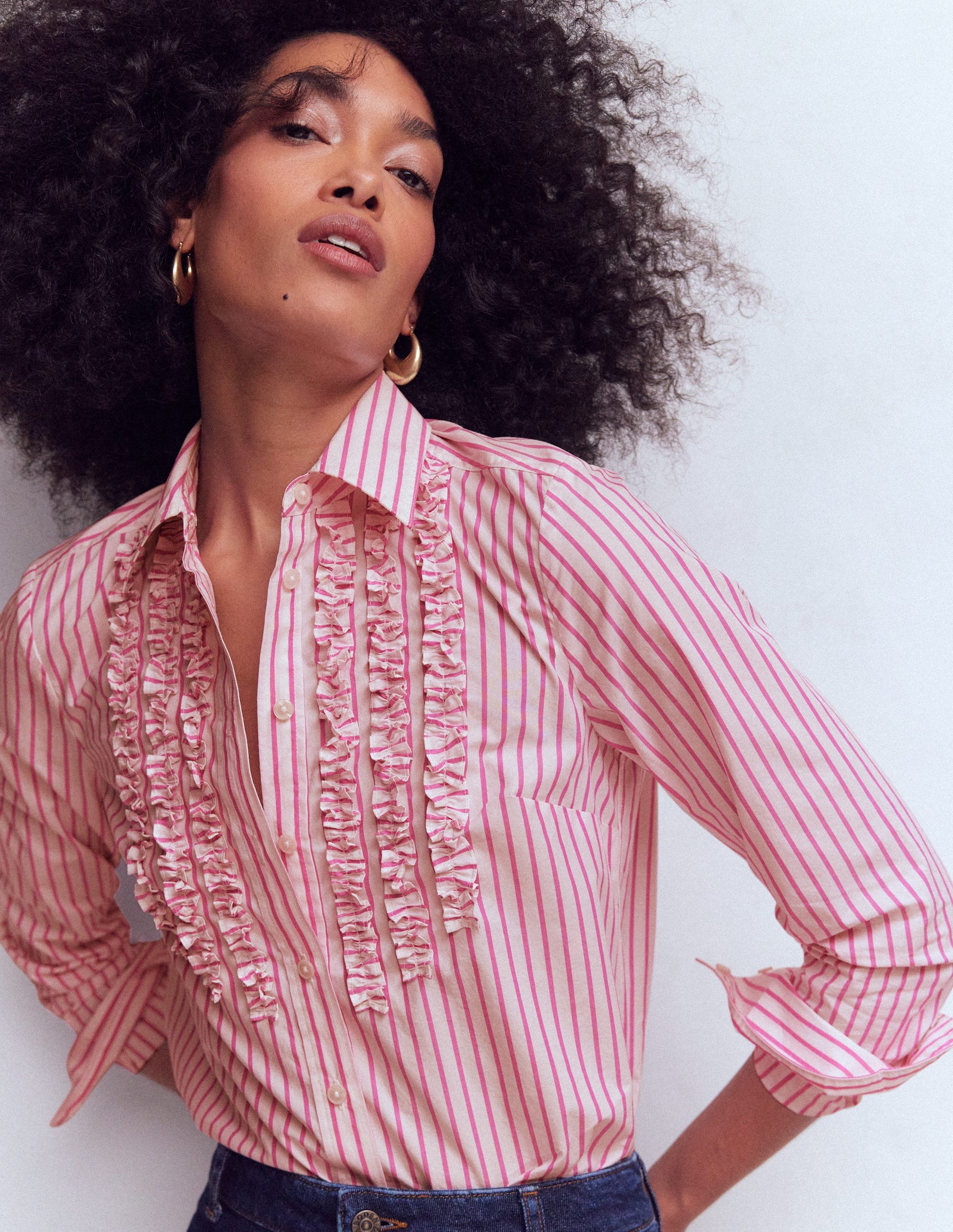Sienna Trim Detail Shirt-Ivory, Pink stripe-1