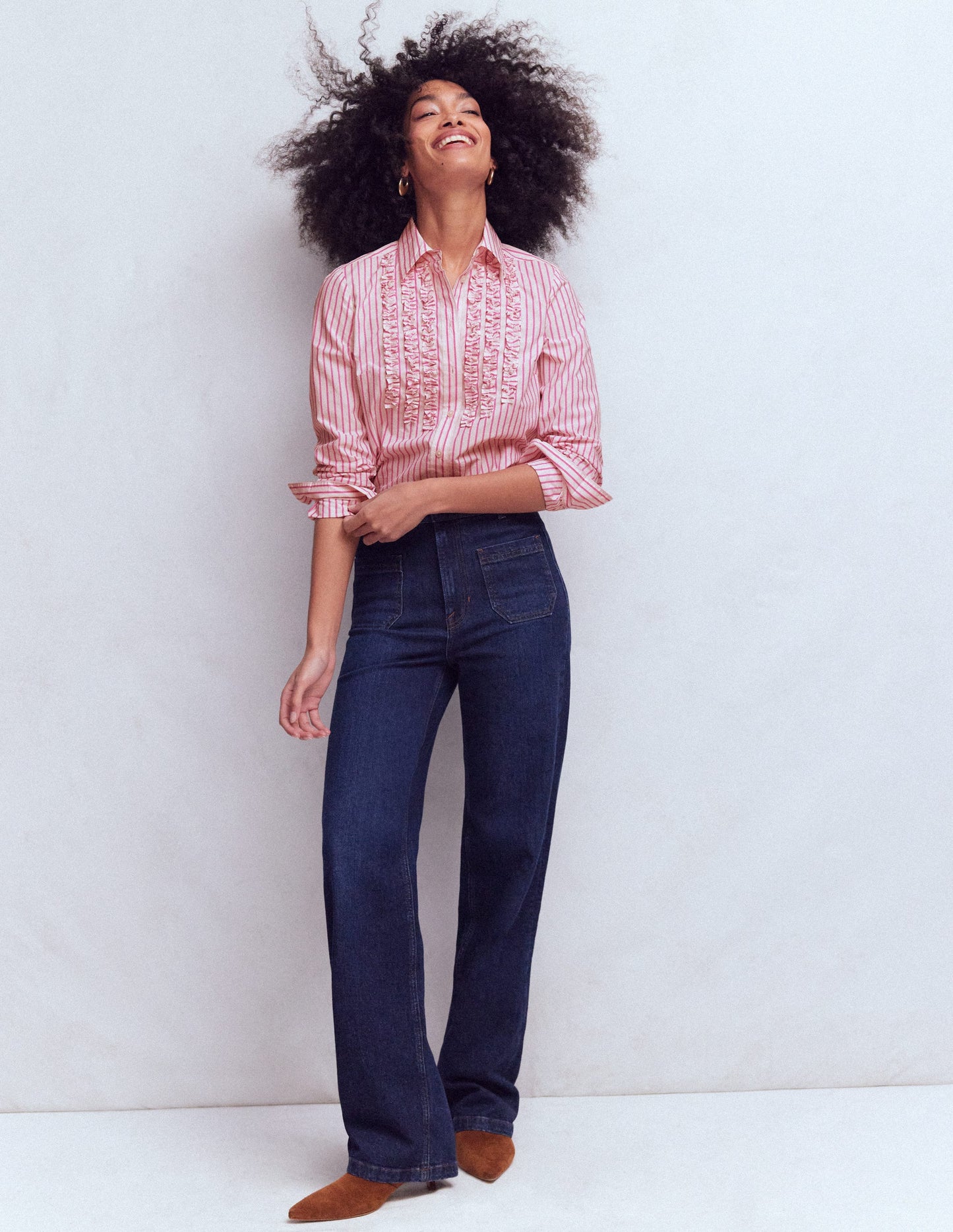 Sienna Trim Detail Shirt-Ivory, Pink stripe