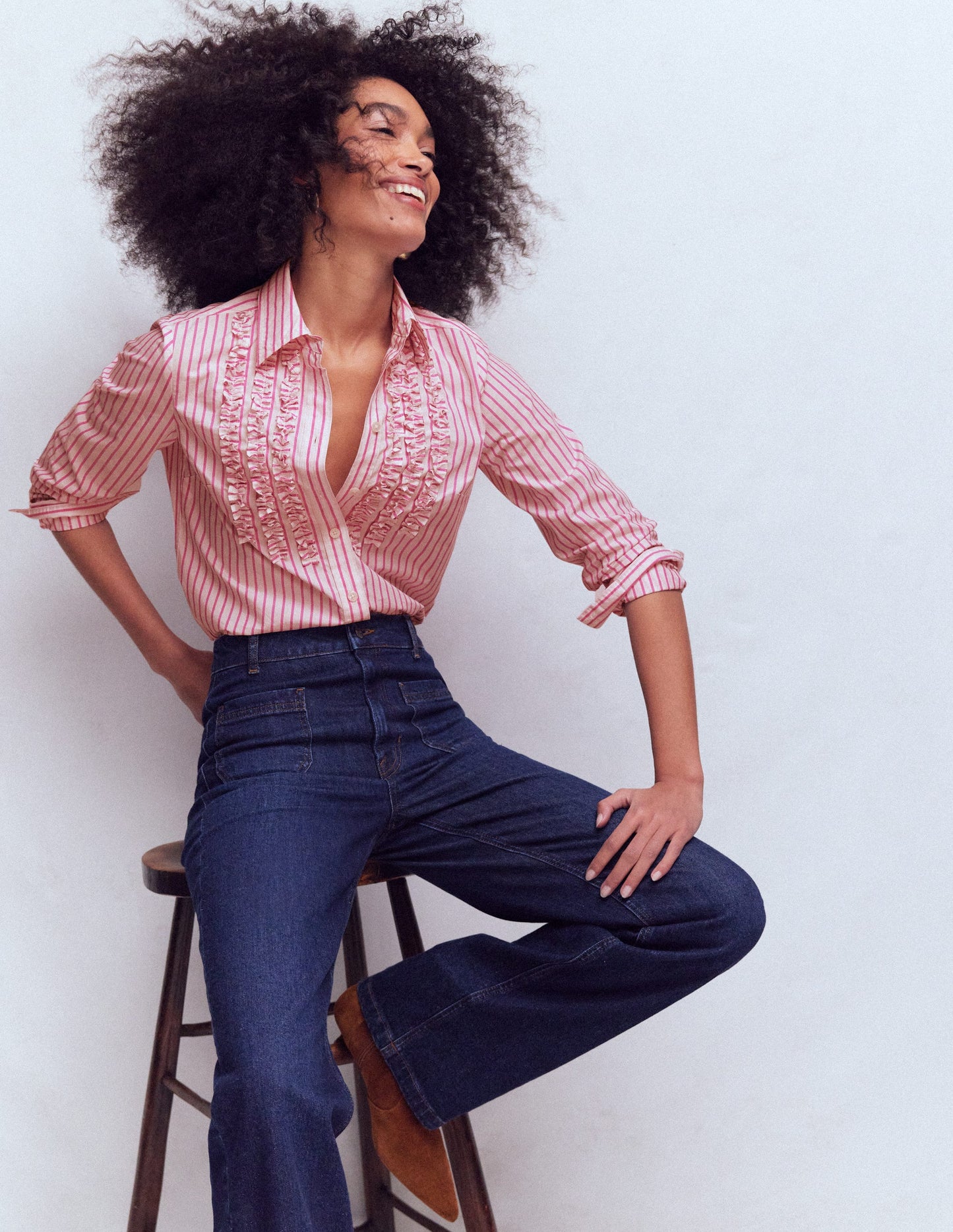 Sienna Trim Detail Shirt-Ivory, Pink stripe