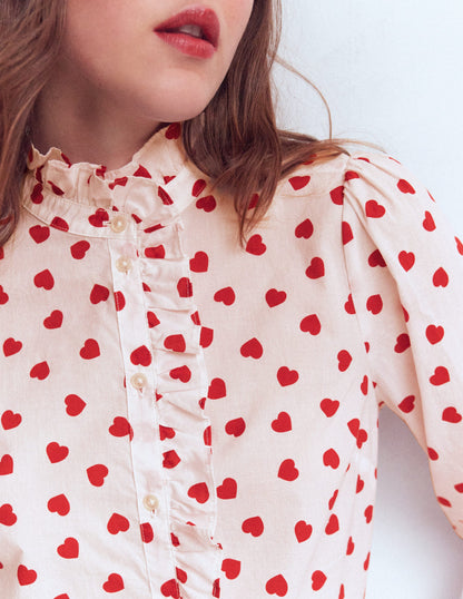 Isabel Ruffle Cotton Shirt-Ivory, Hearts-2