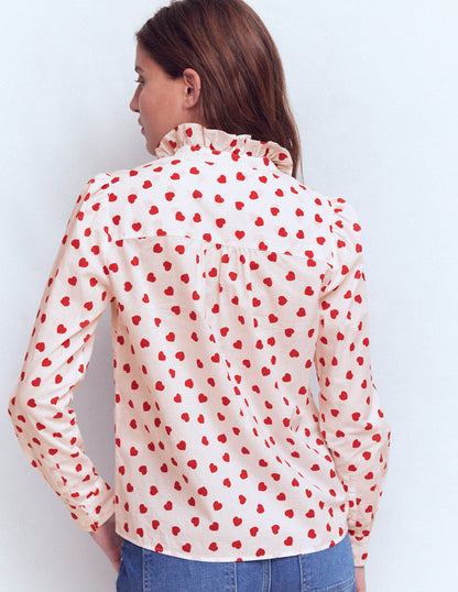 Isabel Ruffle Cotton Shirt-Ivory, Hearts-3