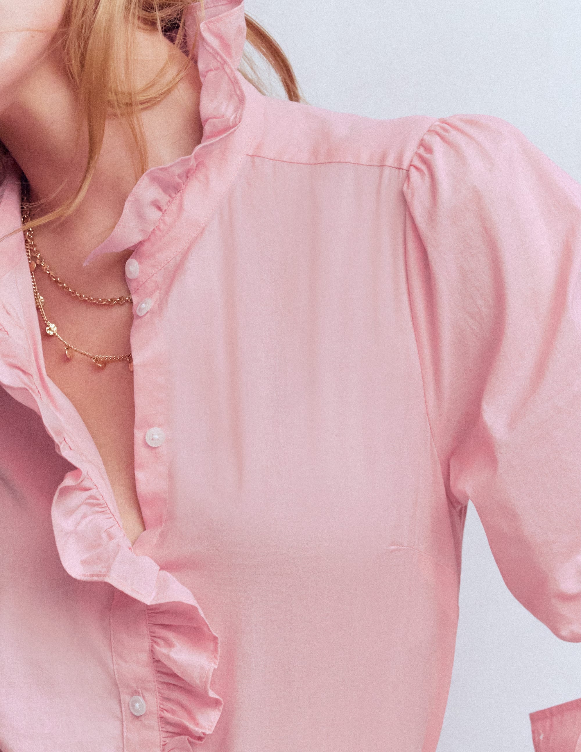 Isabel Ruffle Cotton Shirt-Spring Blossom Pink - Image 2