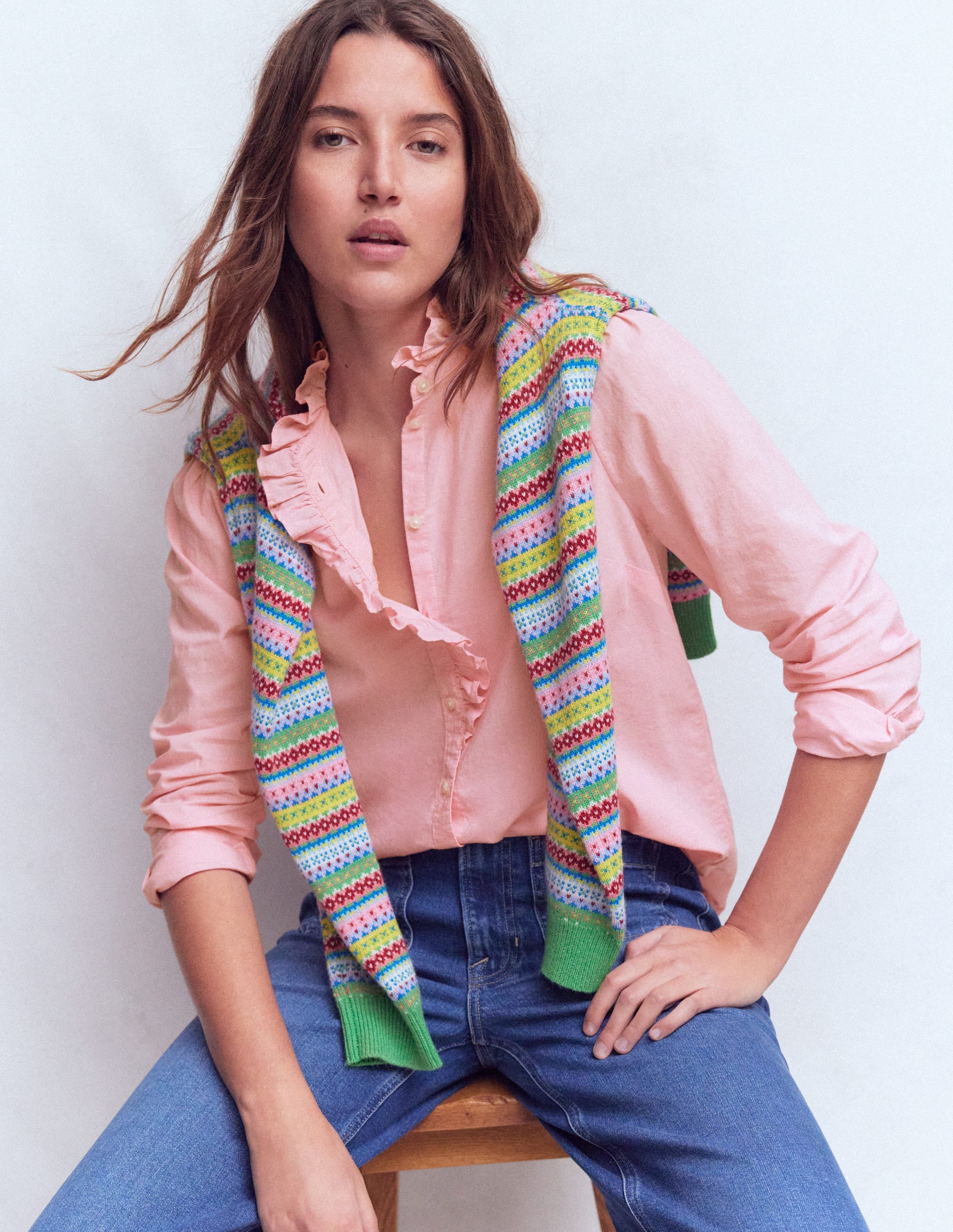 Isabel Ruffle Cotton Shirt-Spring Blossom Pink | Boden Global
