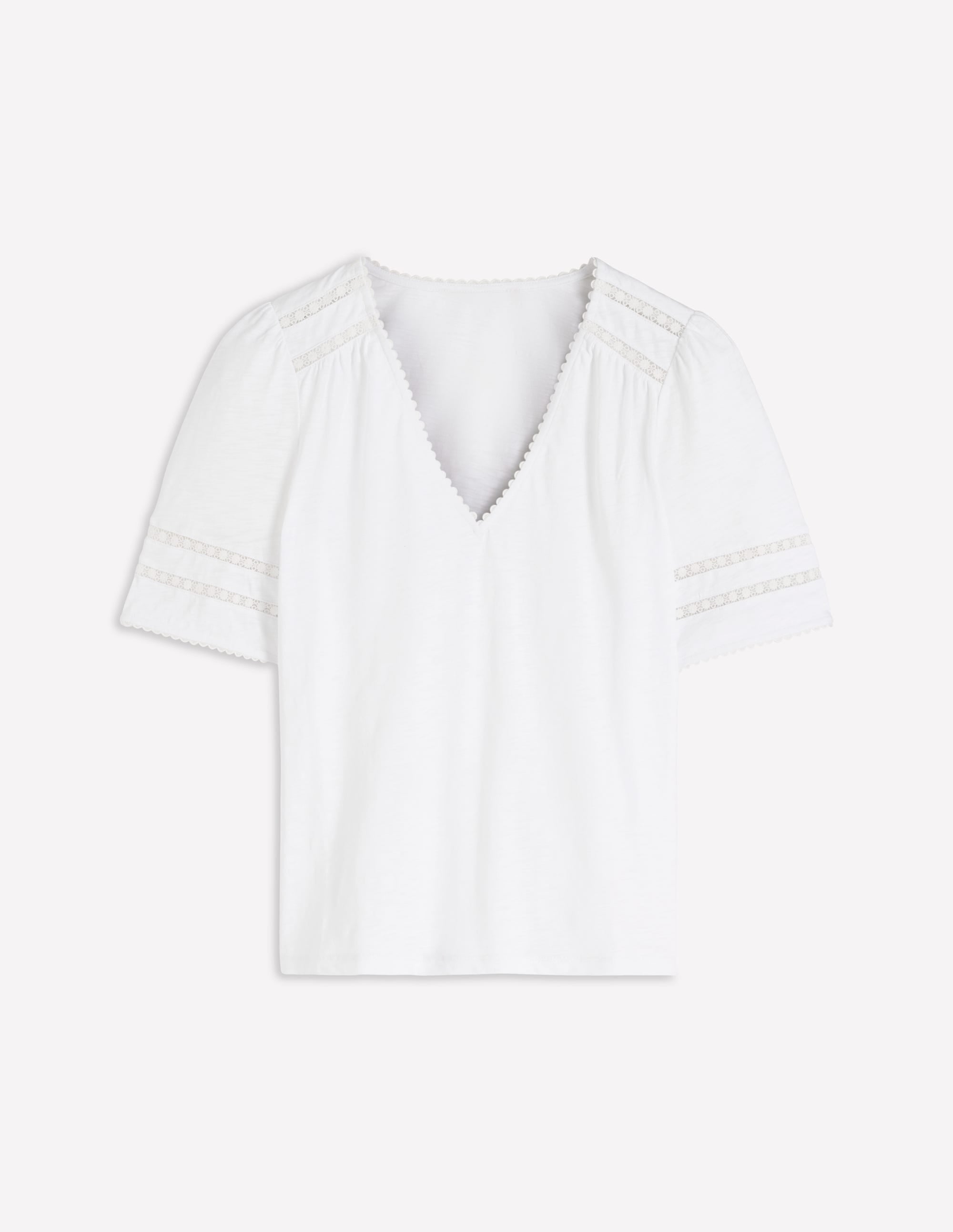 Poppy Trim V Neck T-Shirt-White - Image 5