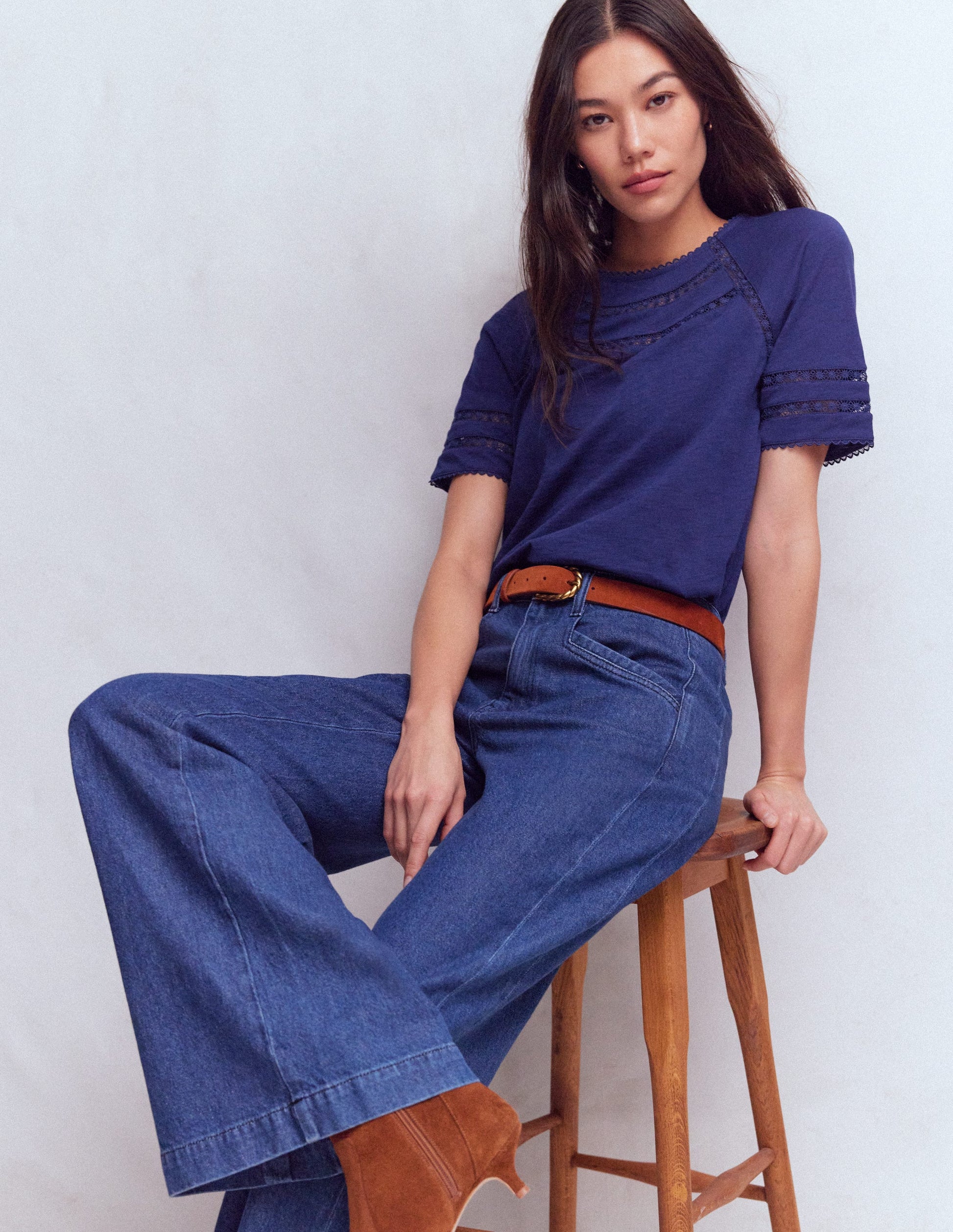 Poppy Trim Crew T-shirt-Blue Twilight-1