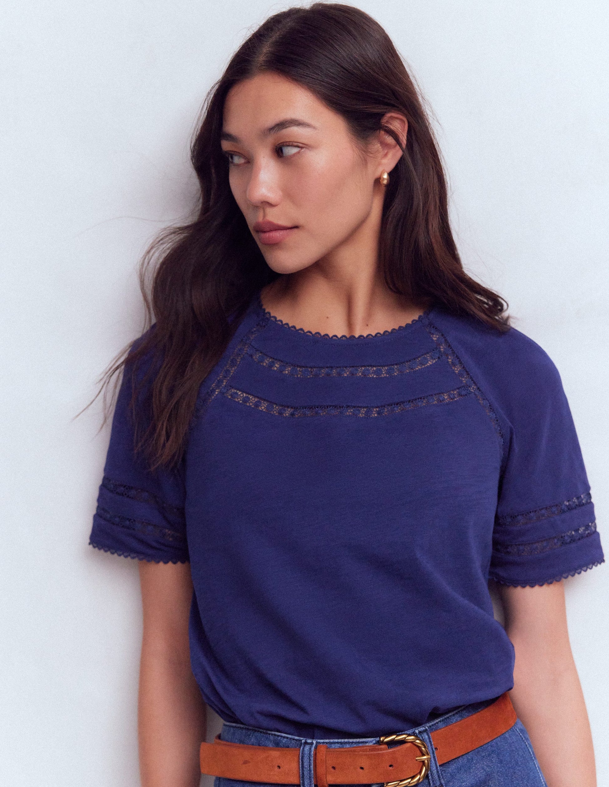 Poppy Trim Crew T-shirt-Blue Twilight-4