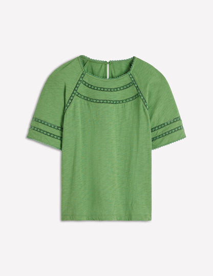 Poppy Trim Crew T-shirt-Stone Green-5