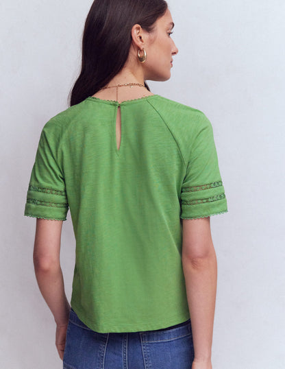 Poppy Trim Crew T-shirt-Stone Green-3