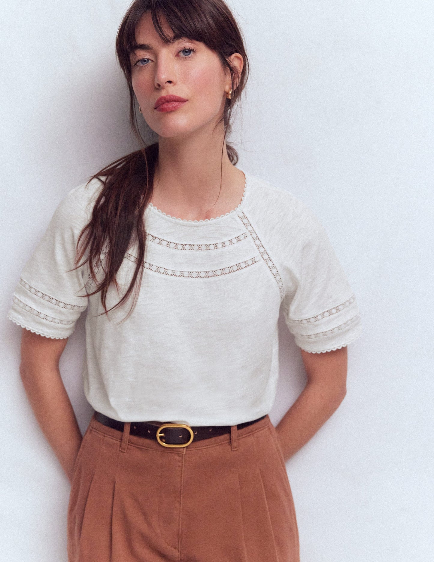 Poppy Trim Crew T-shirt-White