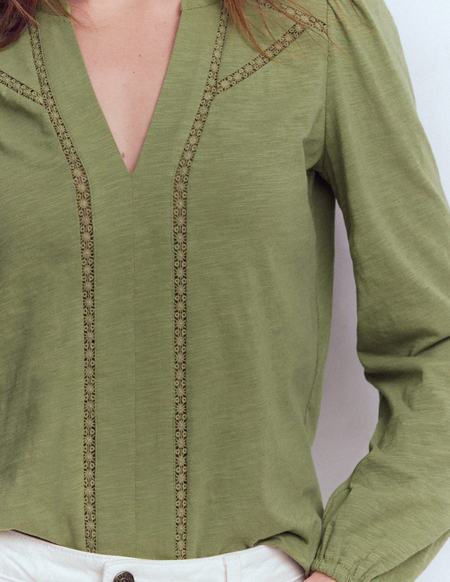 Poppy Long Sleeve Top-Oil Green