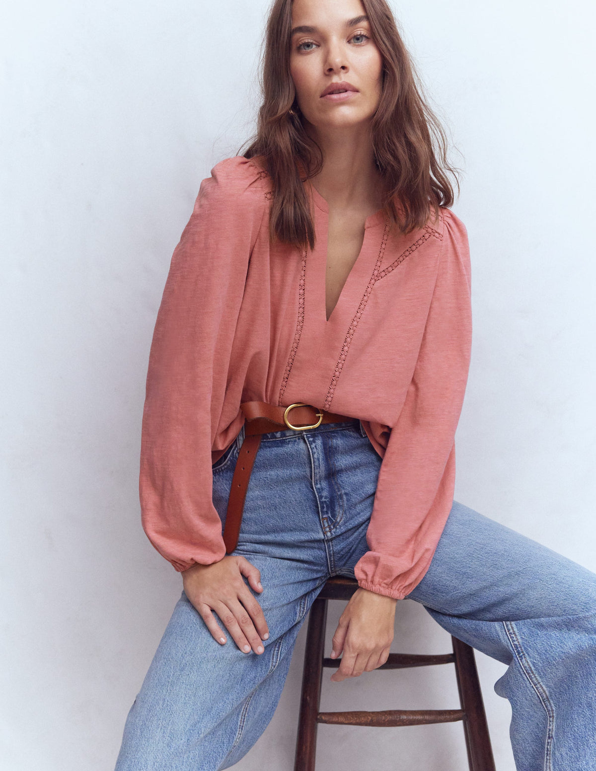 Poppy Long Sleeve Top-Vintage Rose - Image 2