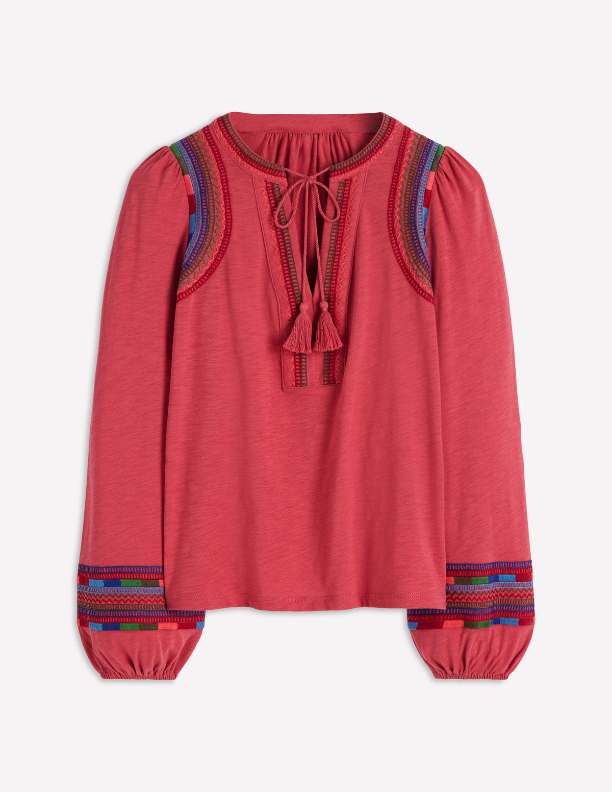 Notch Neck Embroidered Top-Holly Berry - Image 5