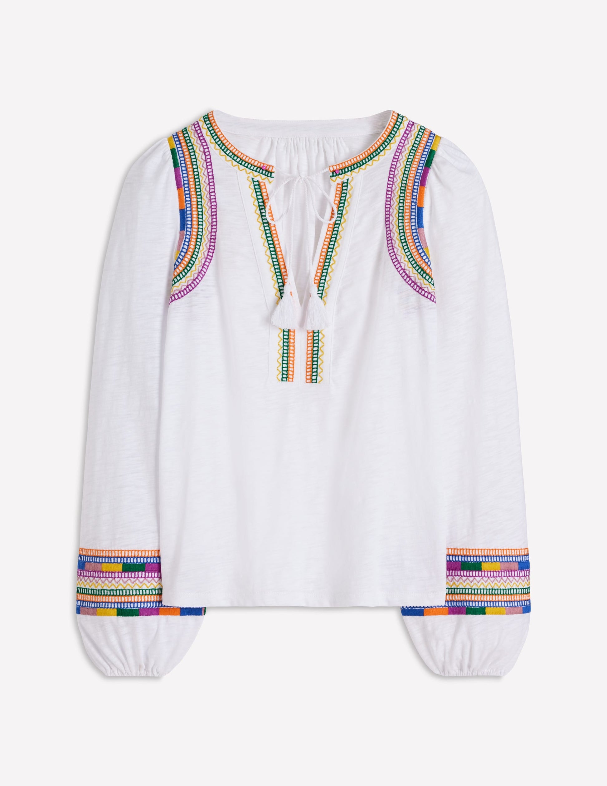 Notch Neck Embroidered Top-White Multi Embroidery-5