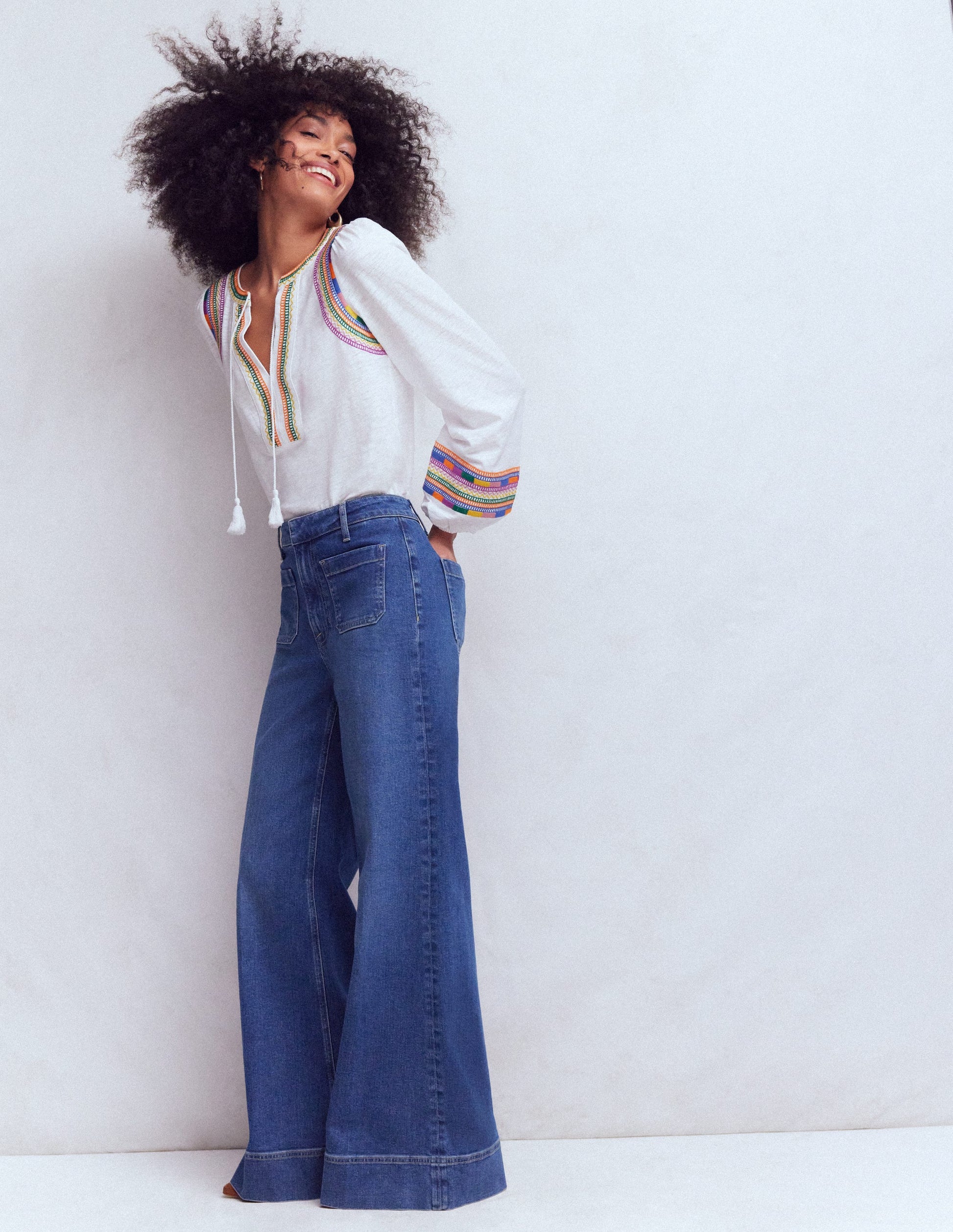 Notch Neck Embroidered Top-White Multi Embroidery-4