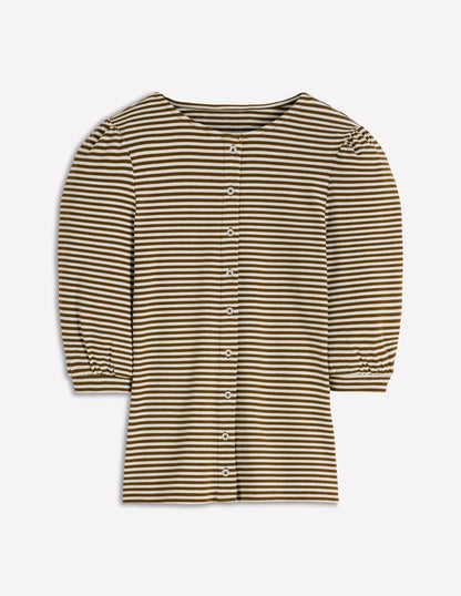 Evie Ribbed Puff Sleeve Top-Potting Soil, Ivory Stripe-5
