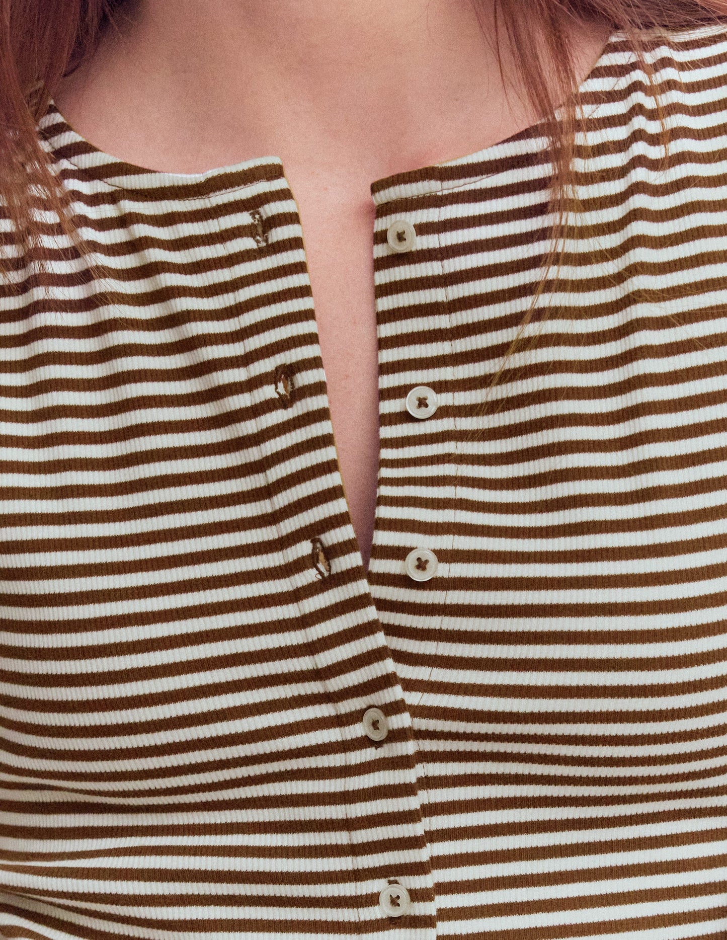 Evie Ribbed Puff Sleeve Top-Potting Soil, Ivory Stripe