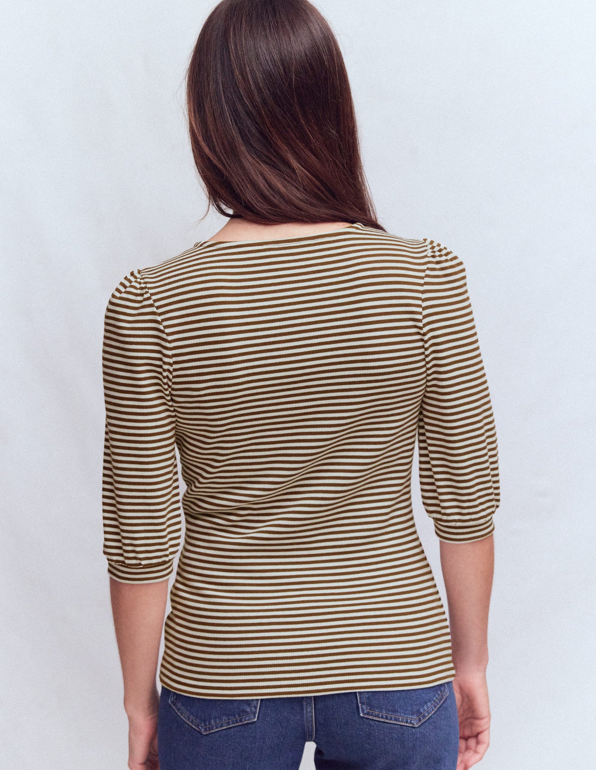 Evie Ribbed Puff Sleeve Top-Potting Soil, Ivory Stripe-3