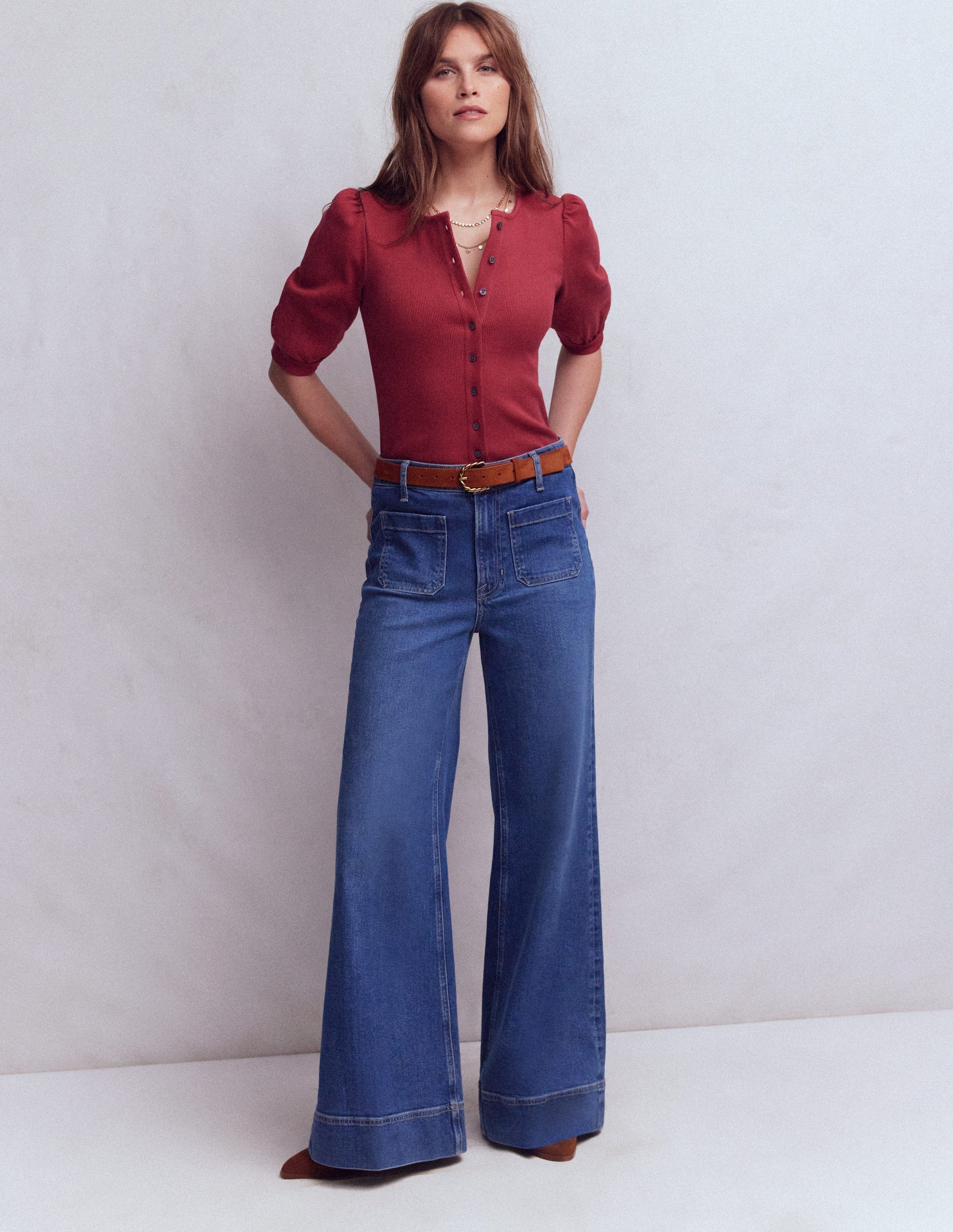 Evie Ribbed Puff Sleeve Top-Terracotta Red-4