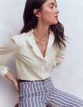 Emily Pom Trim Ruffle Shirt-Ivory