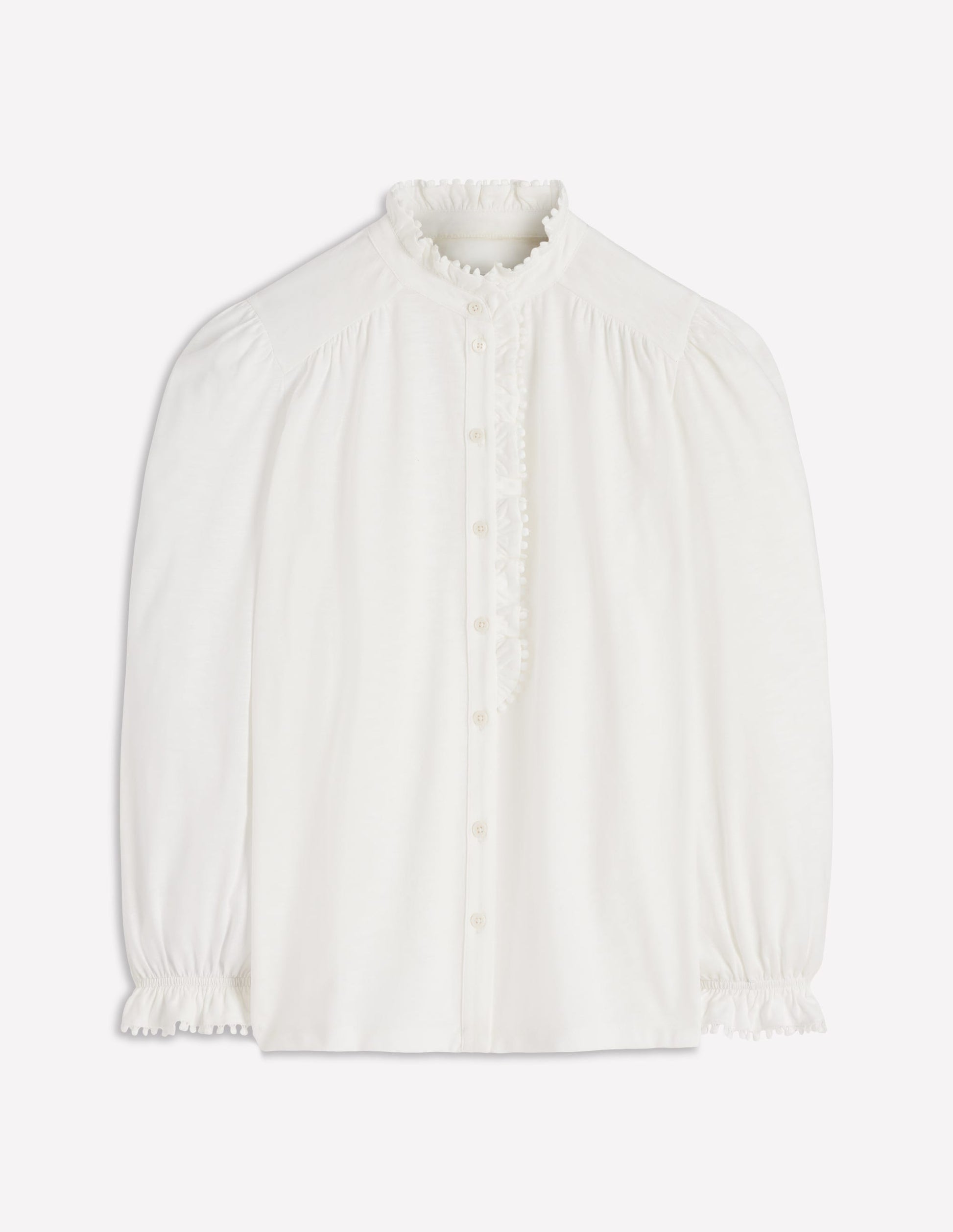 Emily Pom Trim Ruffle Shirt-Ivory-6