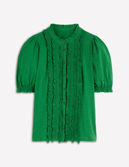 Eda Ruffle Front Shirt-Verdant Green-5