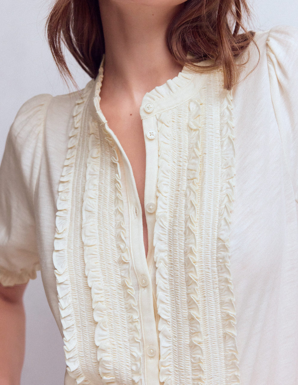 Eda Ruffle Front Shirt - Ivory | Boden Global