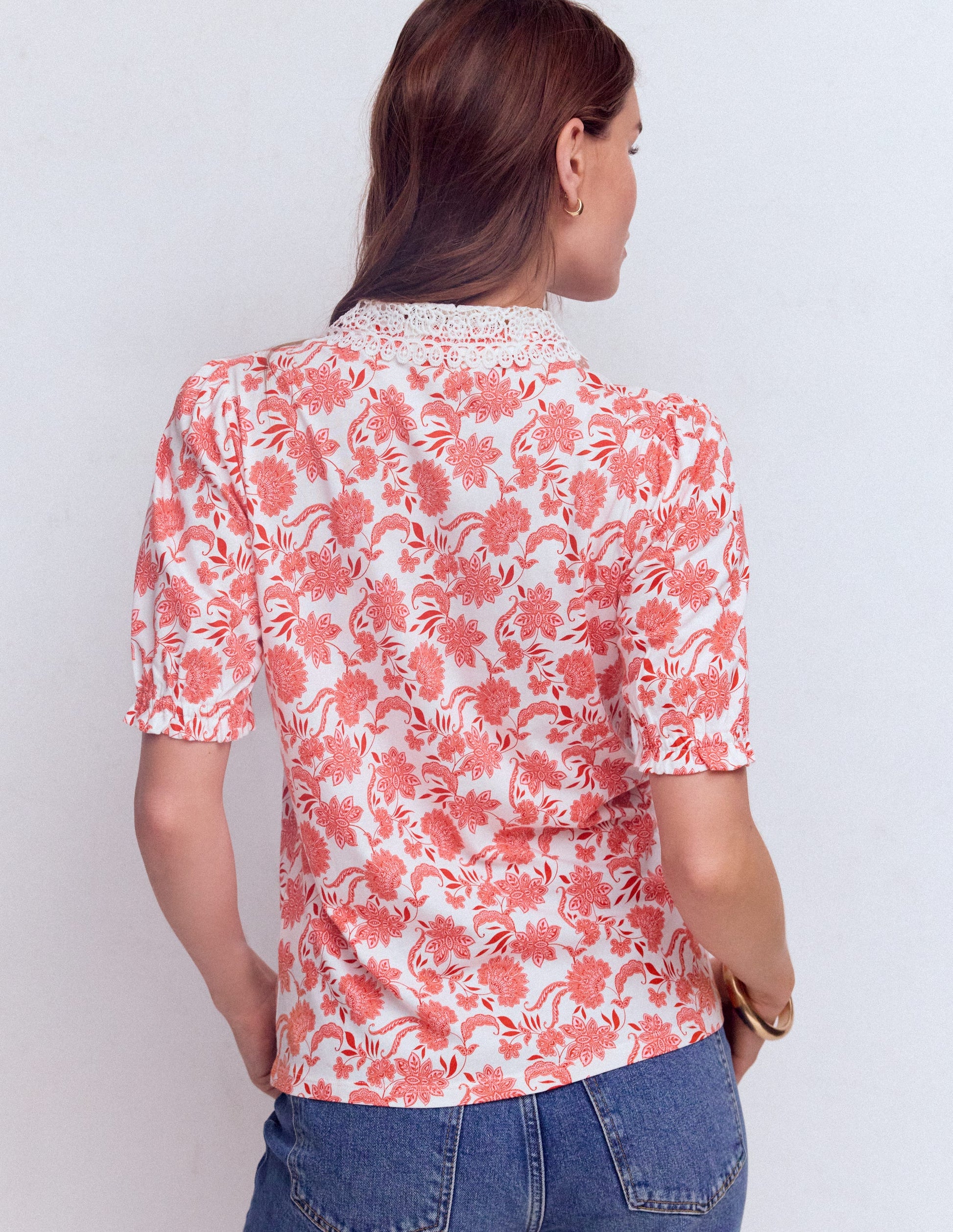Nessa Broderie Collar Blouse-Pink Floral-3