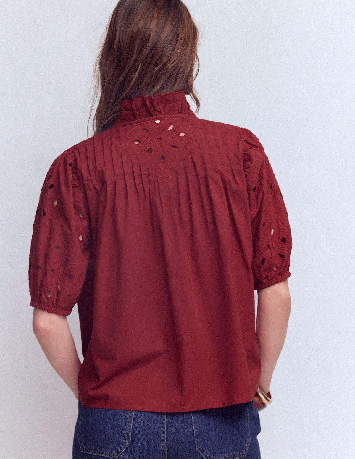Cutwork Puff Sleeve Top-Russet - Image 3