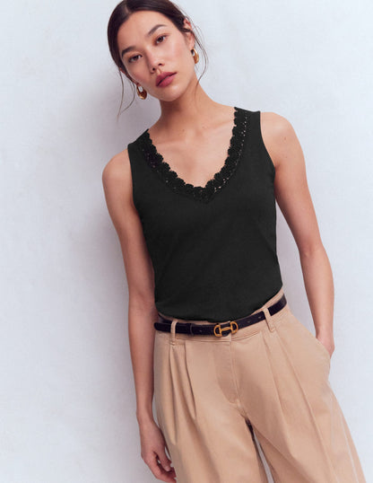 Flora Lace Trim Supersoft Vest-Black Beauty-1