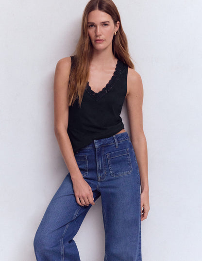 Flora Lace Trim Supersoft Vest-Navy Blazer-1