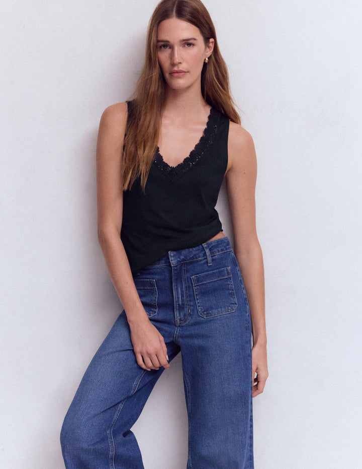 Flora Lace Trim Supersoft Vest-Navy Blazer