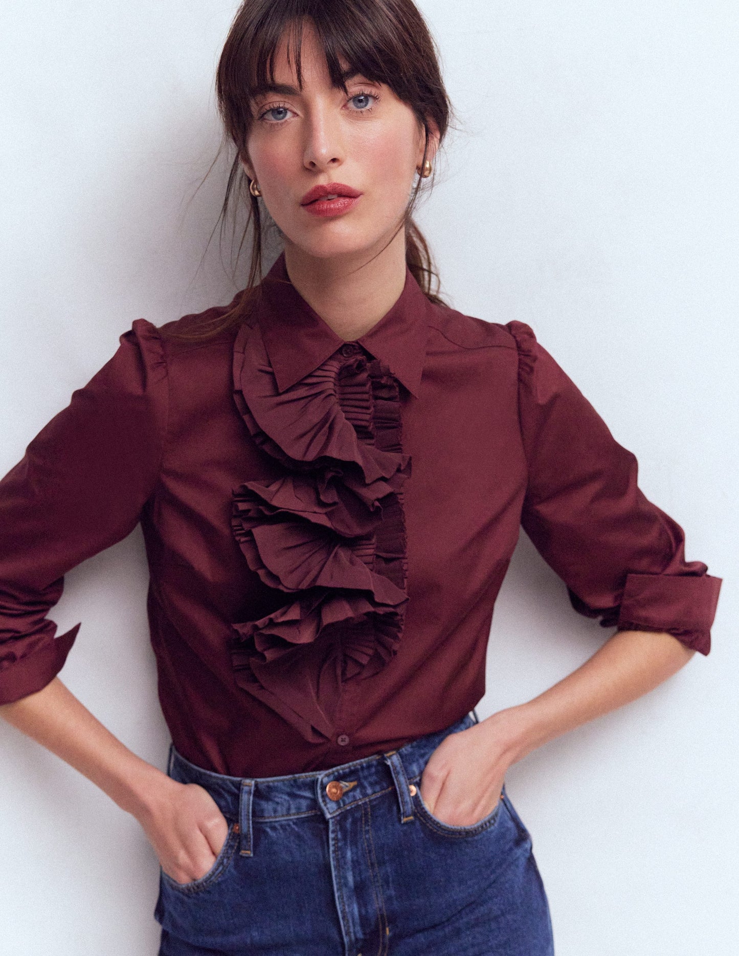 Cara Ruffle Shirt-Maroon