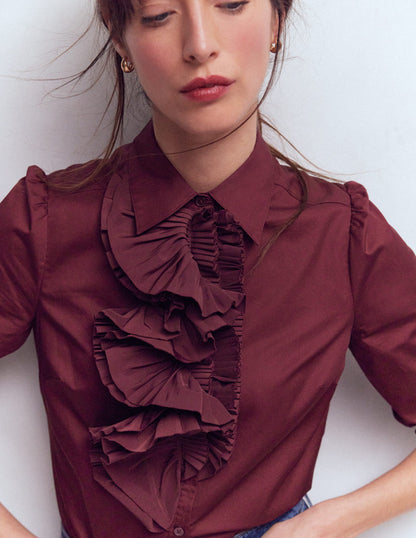 Cara Ruffle Shirt-Maroon-2