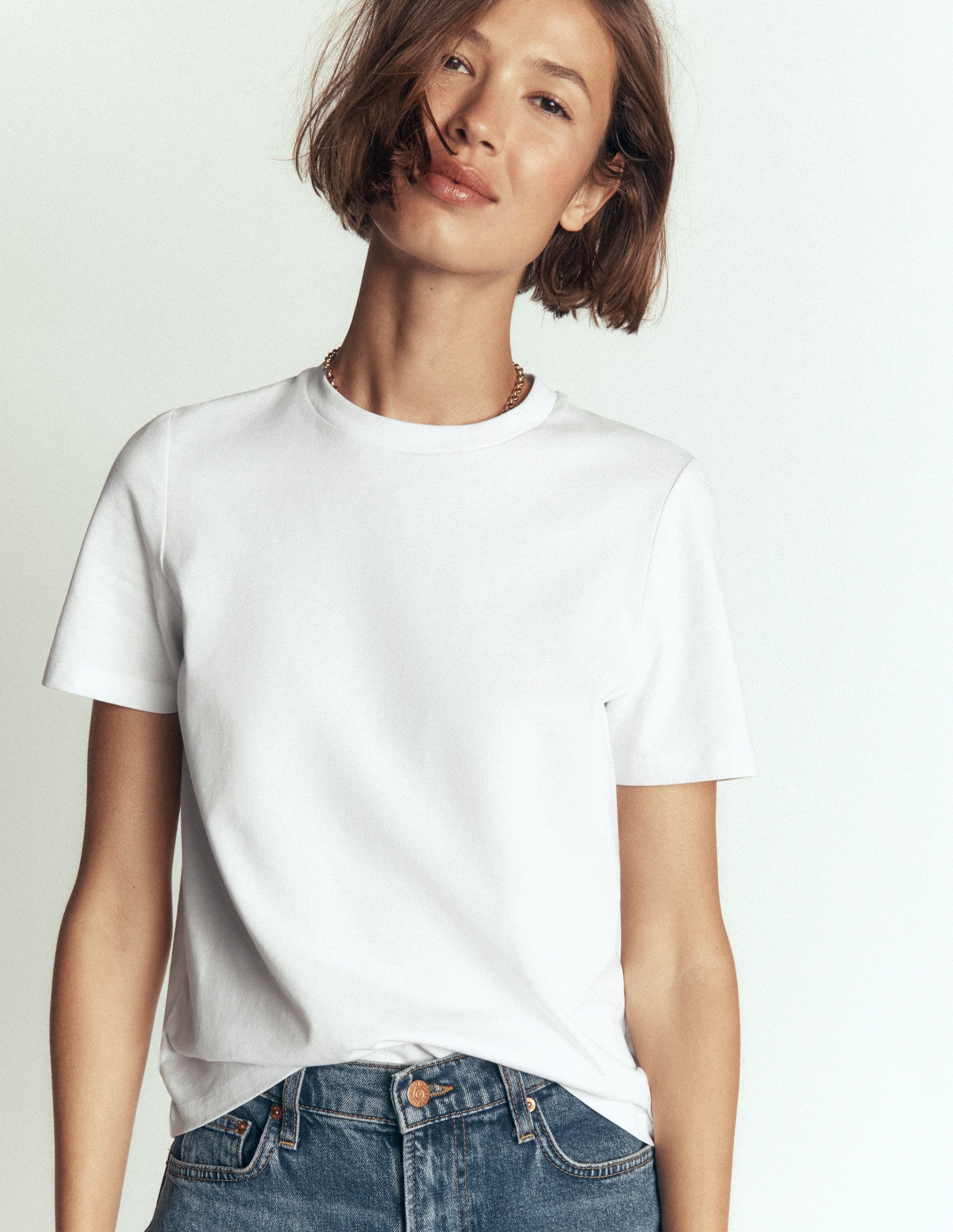 Cotton Crew Neck T-shirt-White-1