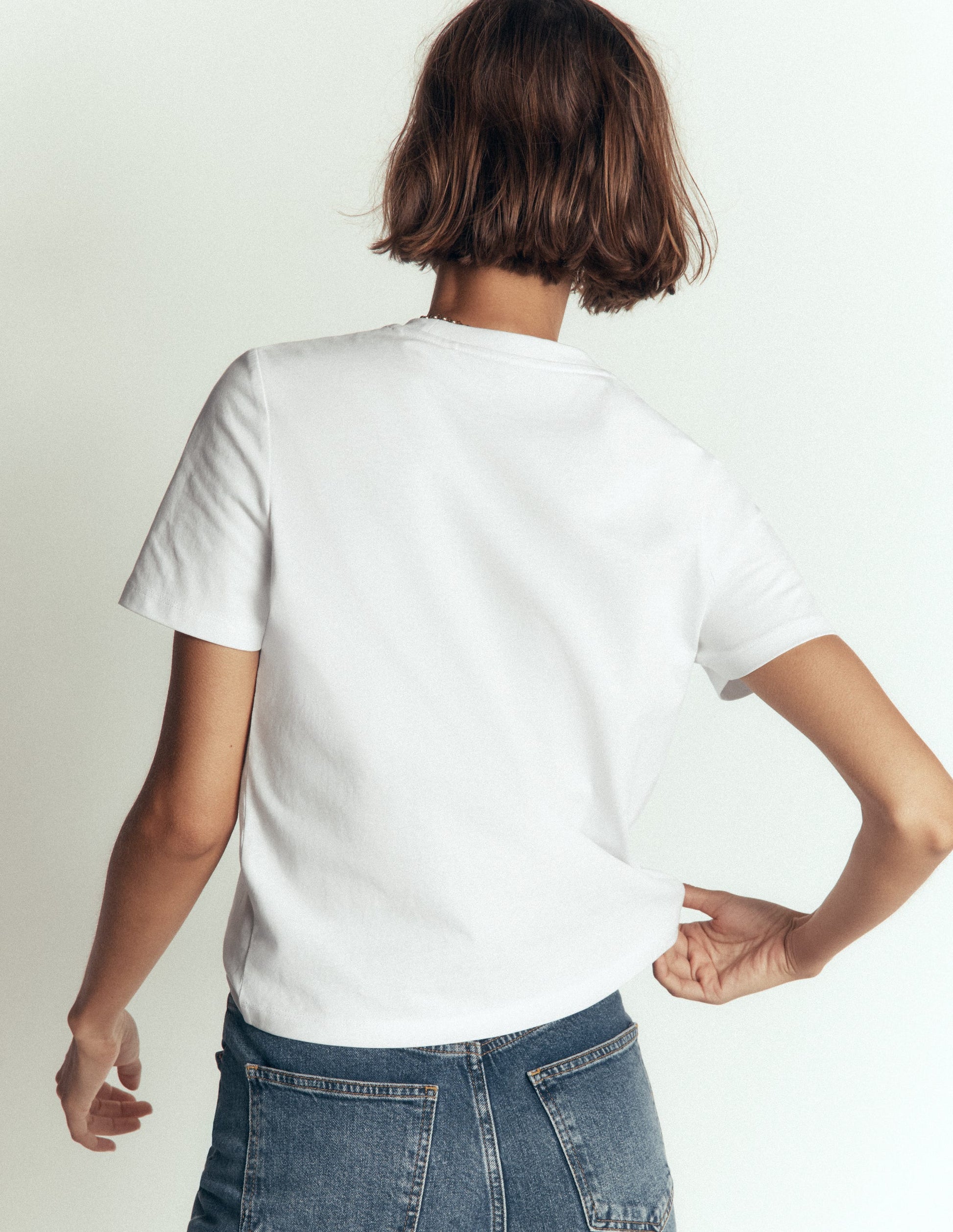Cotton Crew Neck T-shirt-White-3