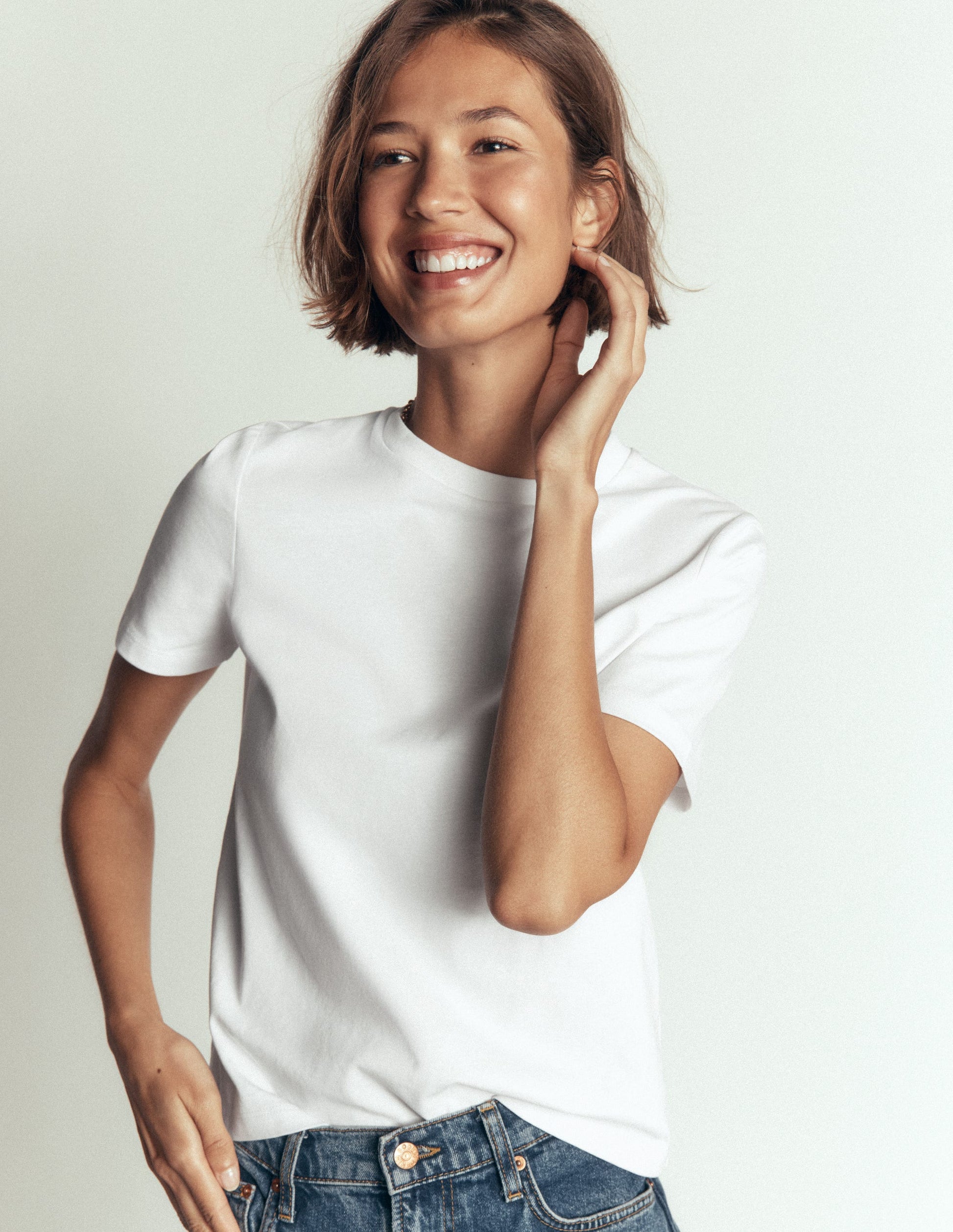 Cotton Crew Neck T-shirt-White-5