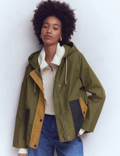 Lightweight Rain Mac-Woodland Green, Colourblock-1