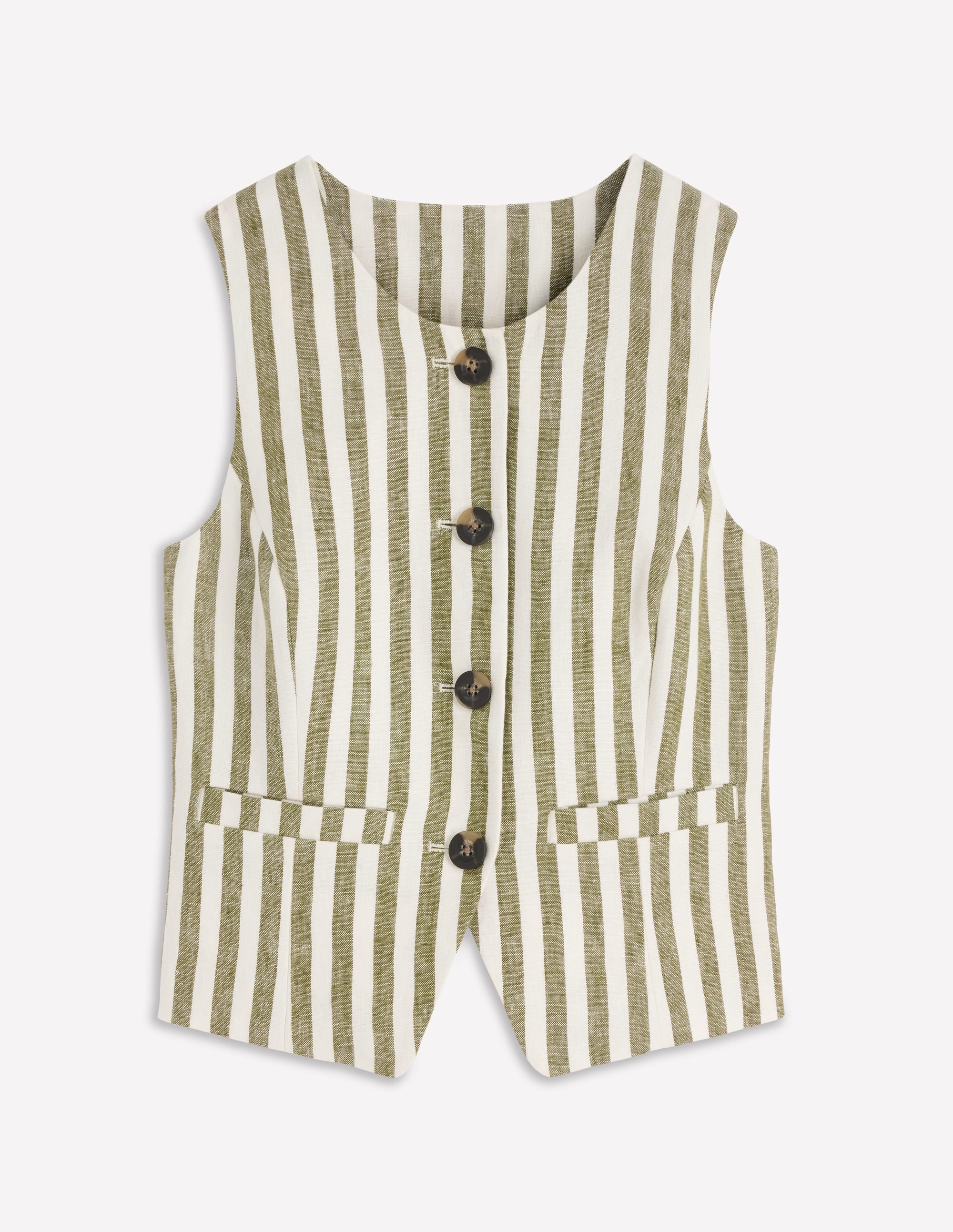 Linen Waistcoat-Olive, Ivory Stripe - Image 7