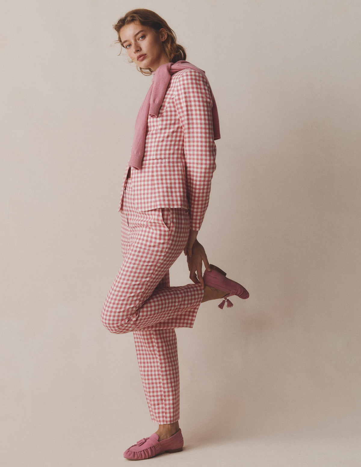 Hampstead Linen Blazer-Vintage Rose Gingham - Image 6