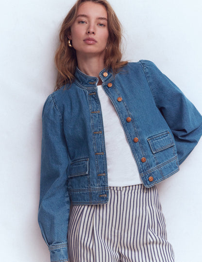 Topstitch Denim Jacket-Mid Wash, Denim-2