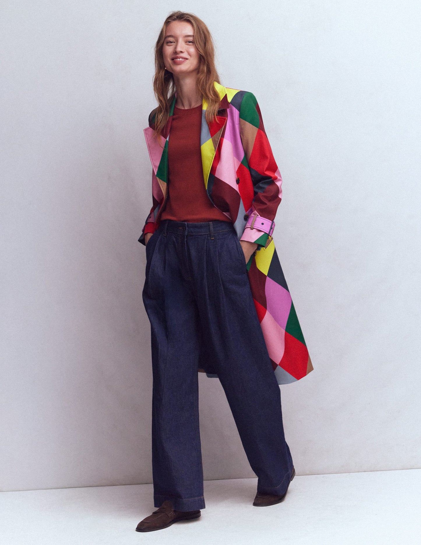 Double Breasted Trench-Giant Multi Harlequin