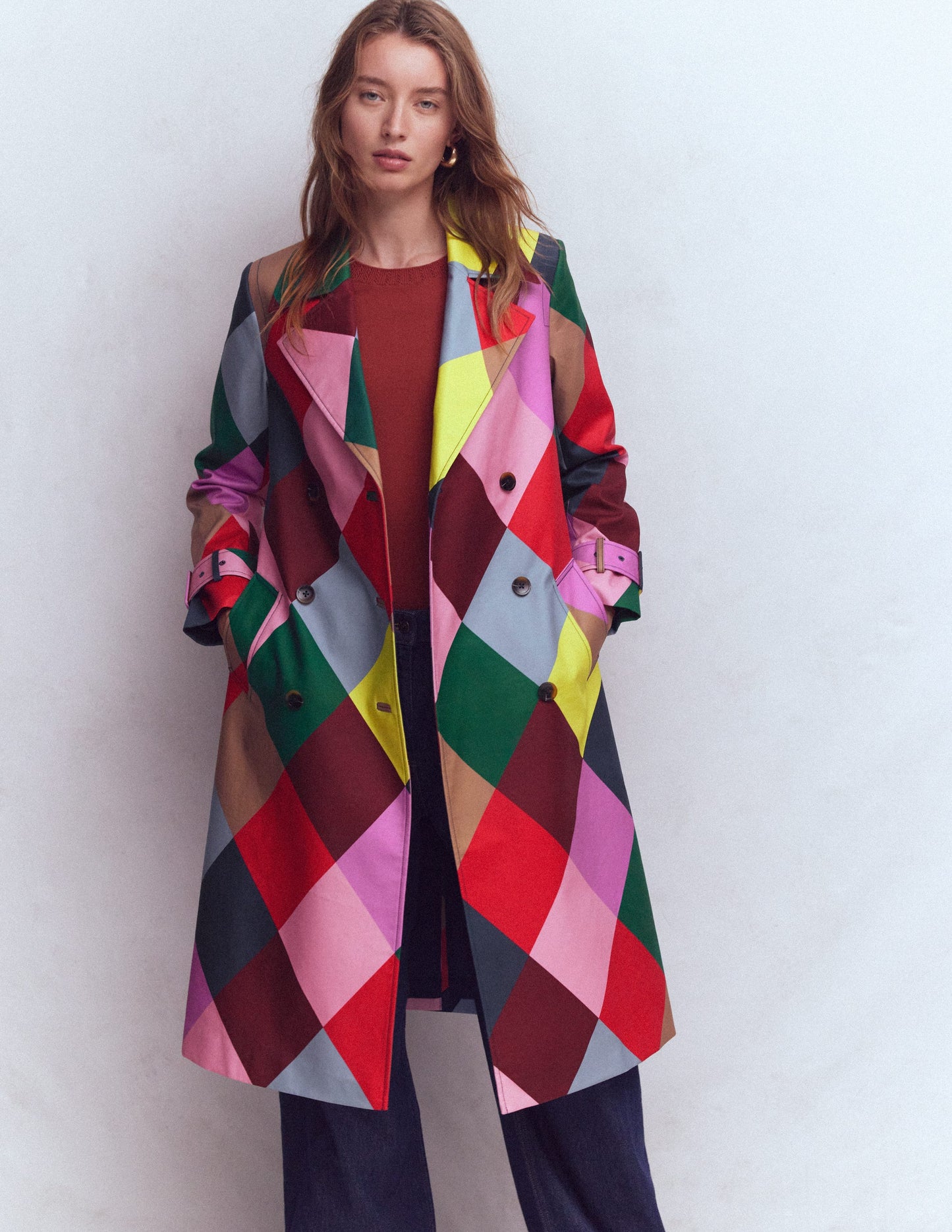 Double Breasted Trench-Giant Multi Harlequin