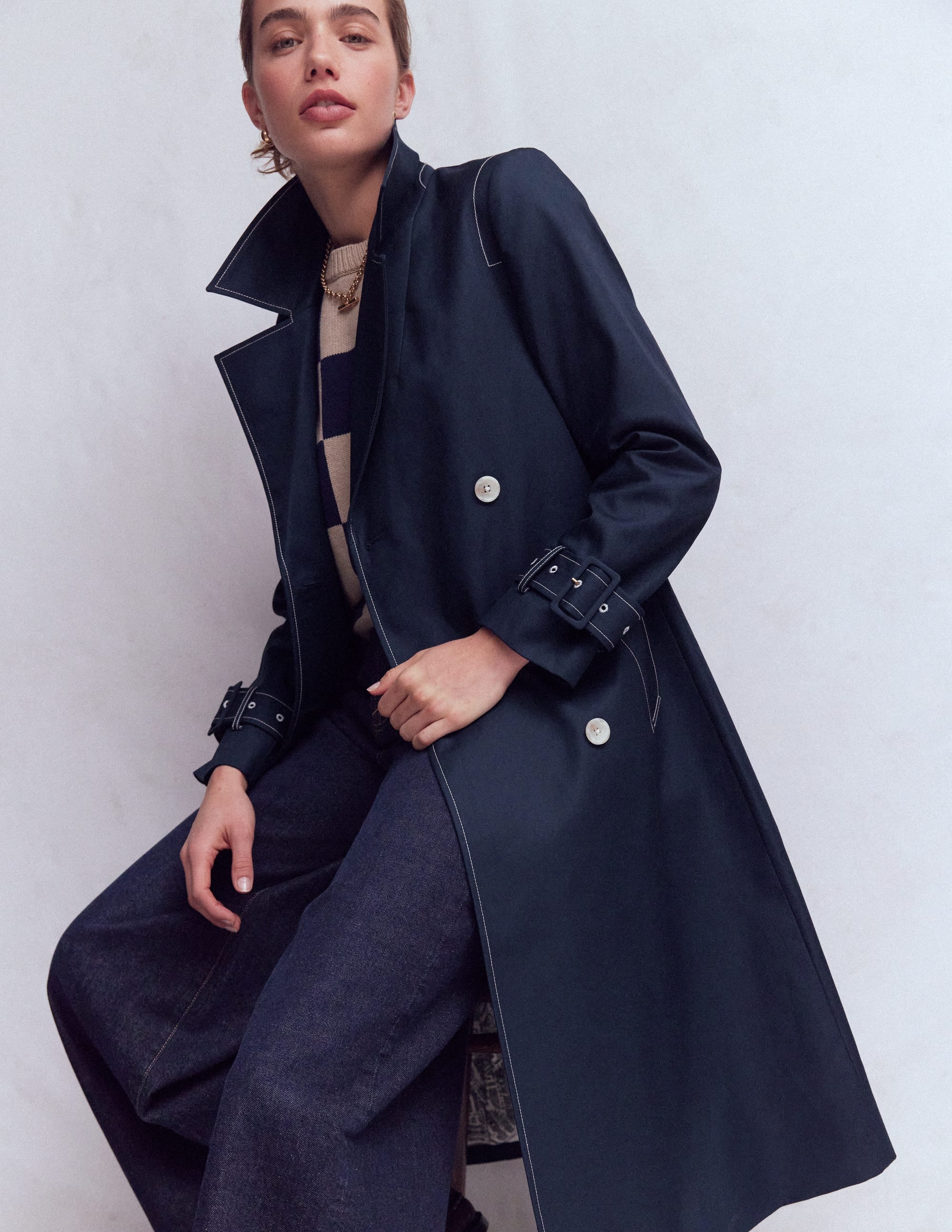 Double Breasted Trench-Navy - Image 1