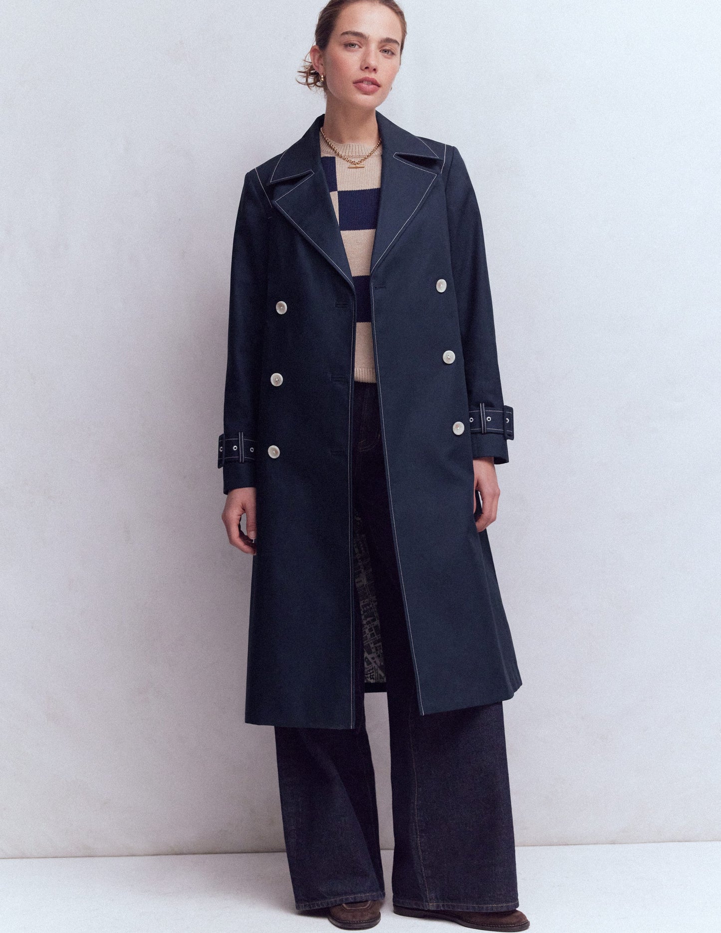 Double Breasted Trench-Navy