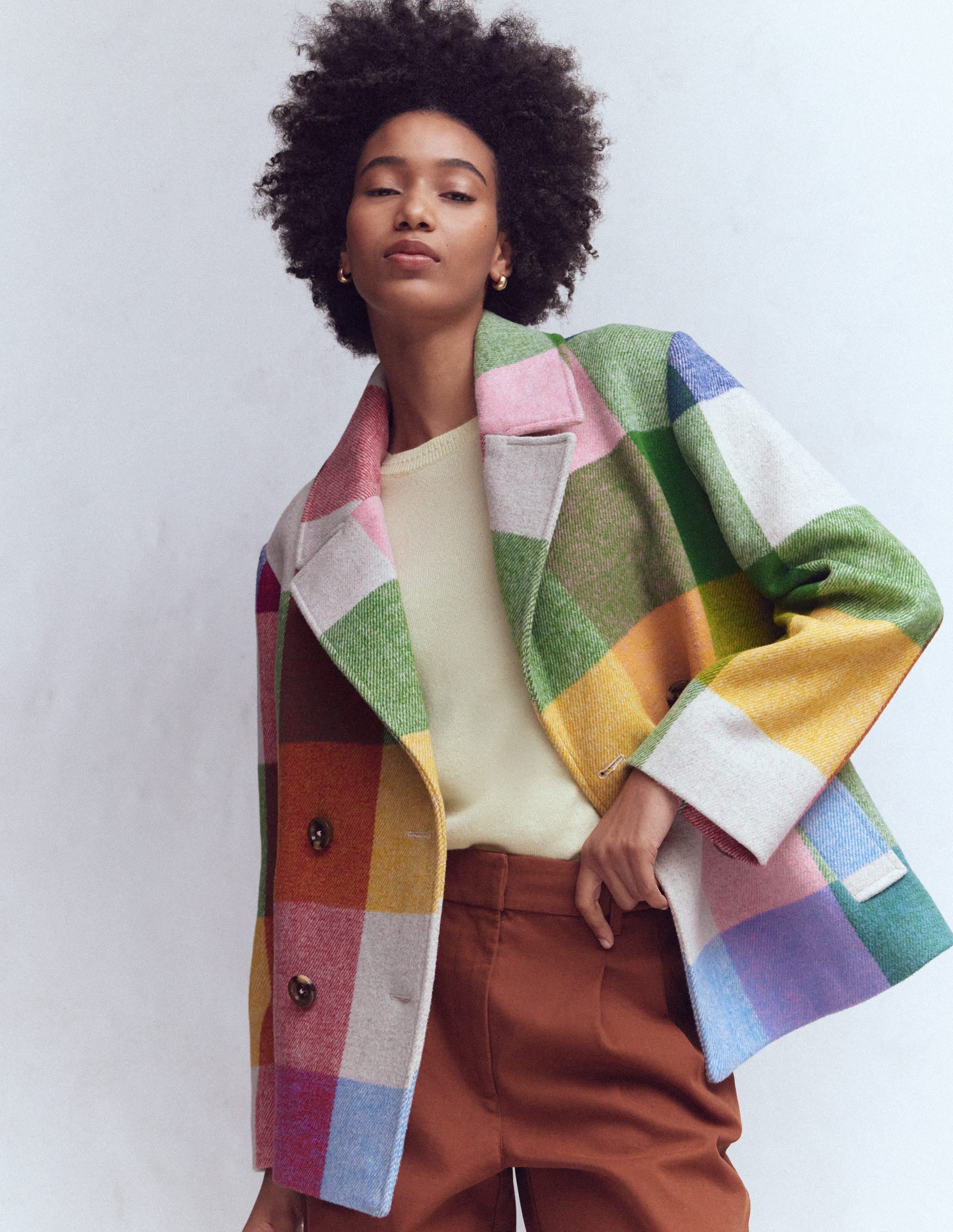 Revere Collar Wool Coat-Giant Multigingham - Image 1