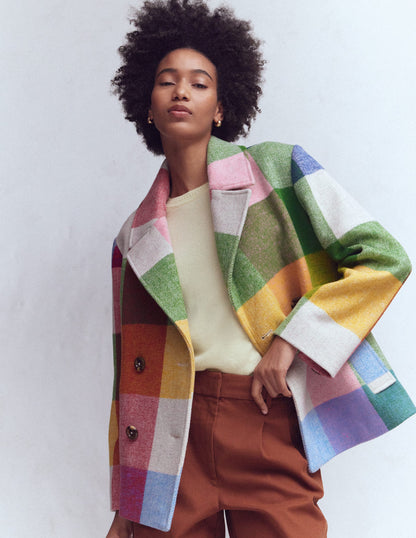 Revere Collar Wool Coat-Giant Multigingham-2