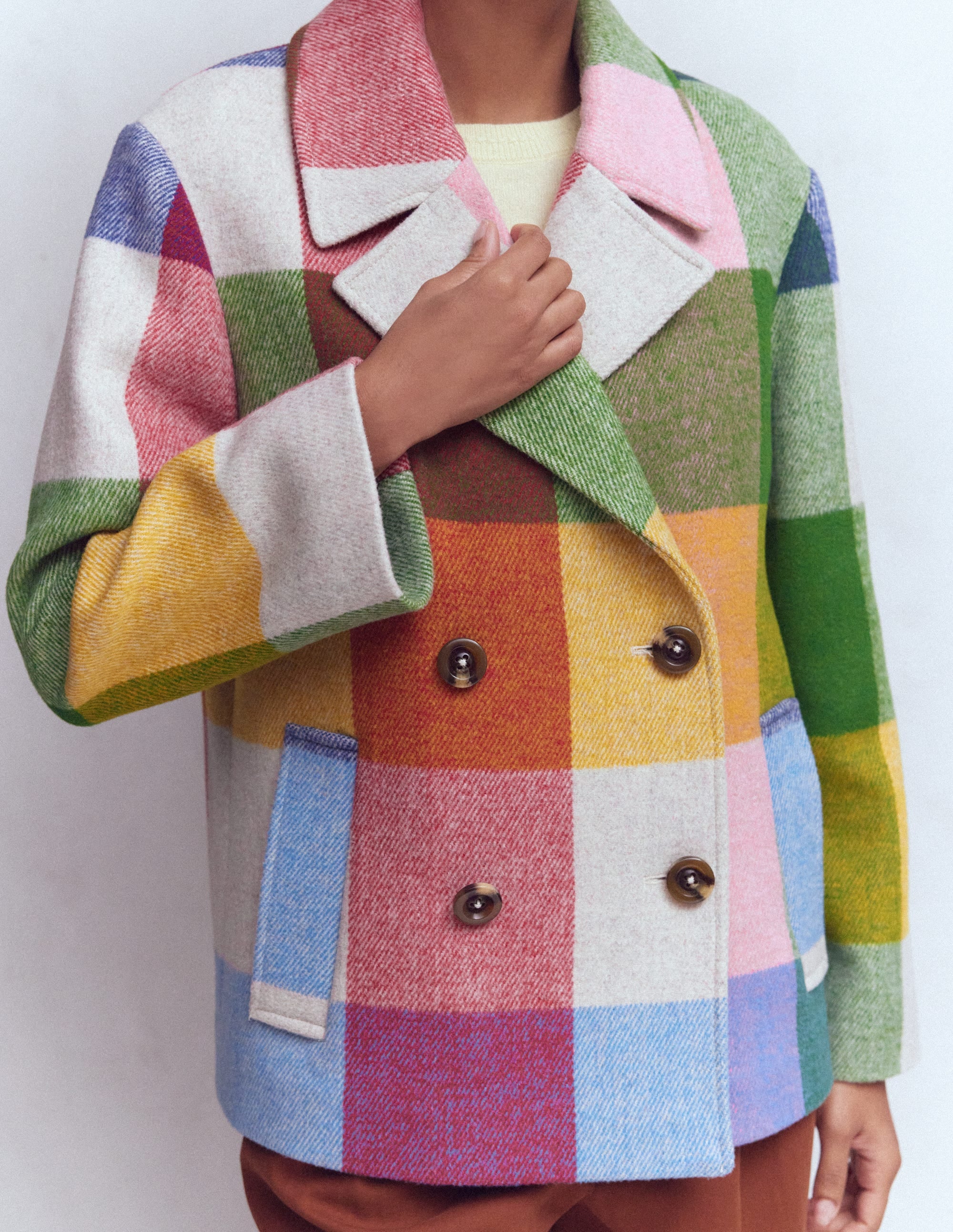 Revere Collar Wool Coat-Giant Multigingham - Image 2