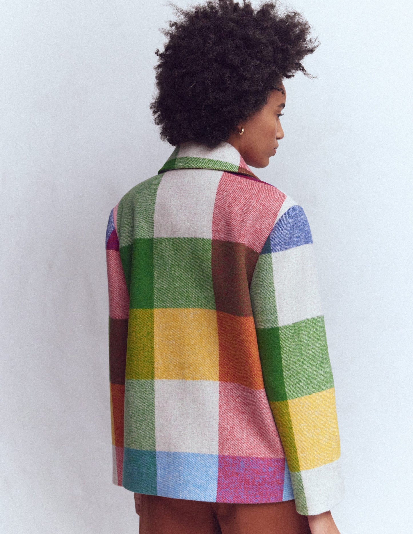 Revere Collar Wool Coat-Giant Multigingham