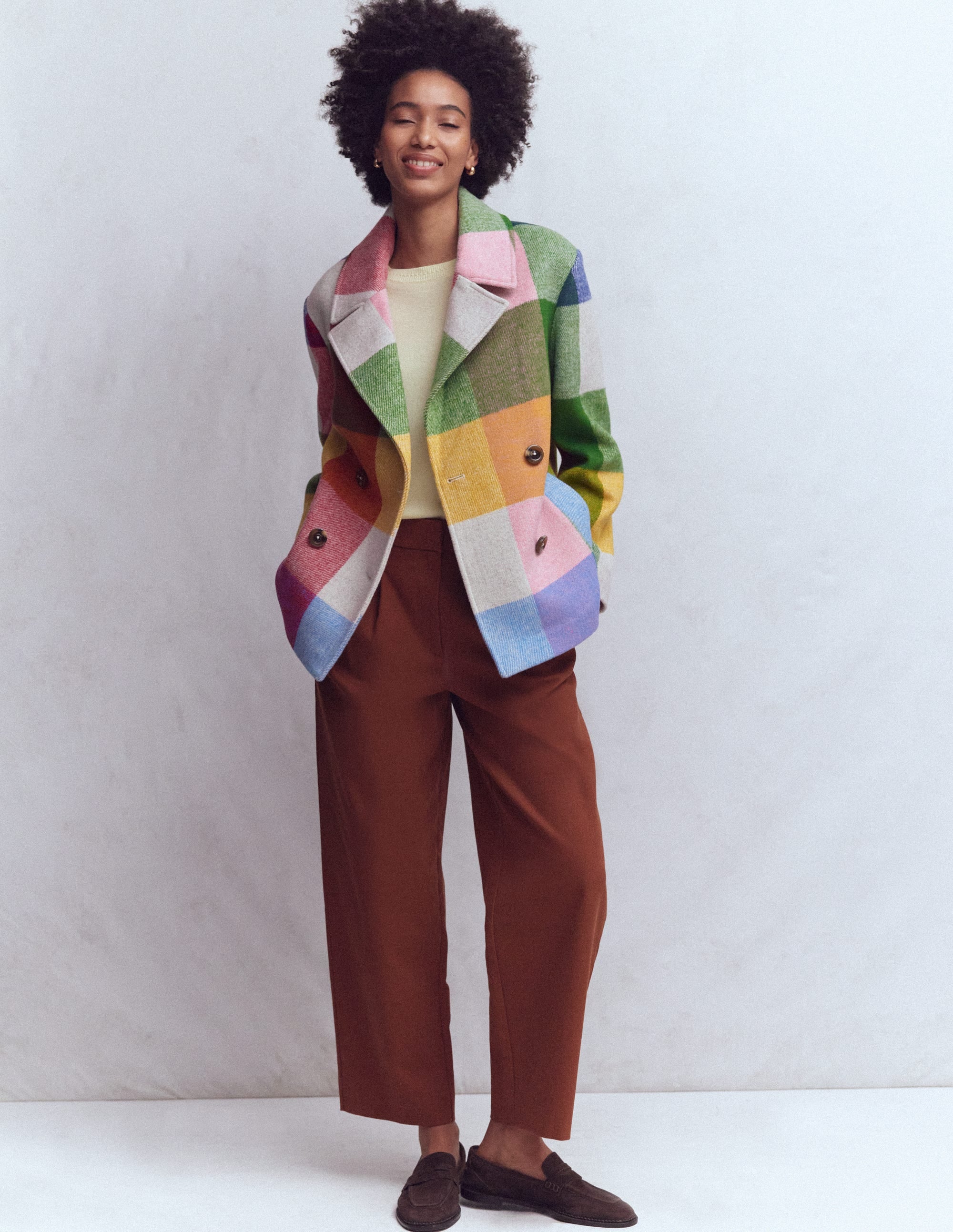 Revere Collar Wool Coat-Giant Multigingham - Image 4