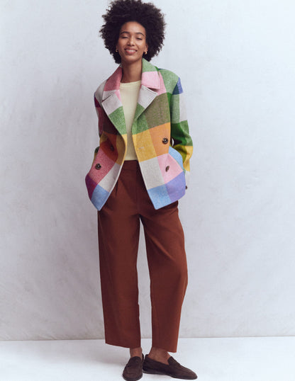 Revere Collar Wool Coat-Giant Multigingham-5